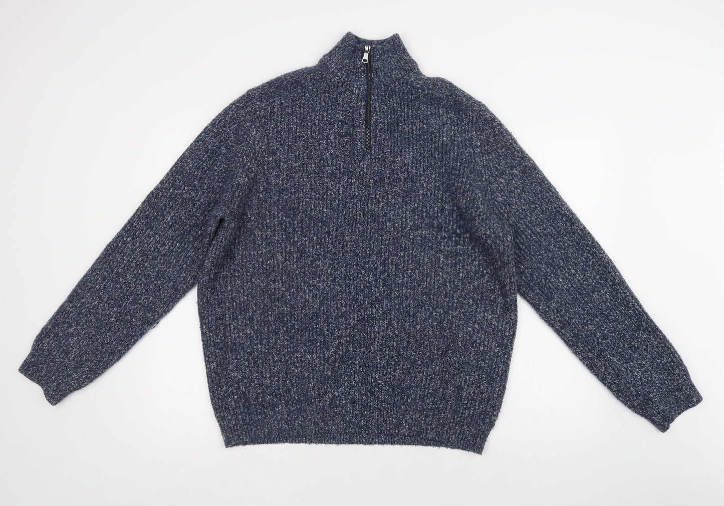 M&S Mens Blue Collared  Acrylic Henley Jumper Size XL