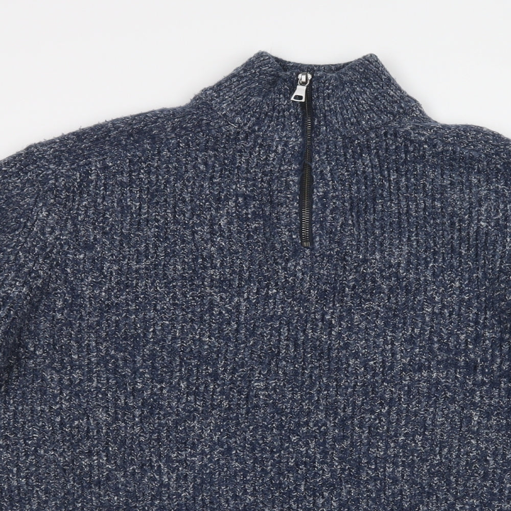 M&S Mens Blue Collared  Acrylic Henley Jumper Size XL