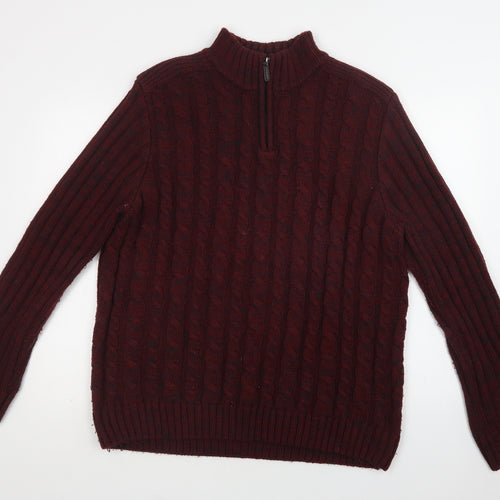 Matalan Mens Red Collared  Acrylic Henley Jumper Size L