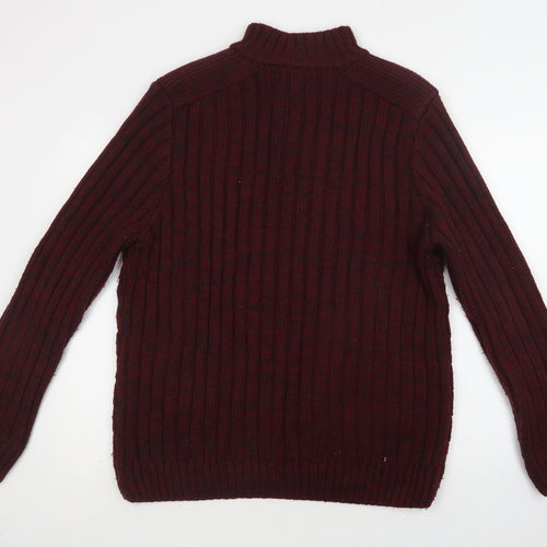 Matalan Mens Red Collared  Acrylic Henley Jumper Size L