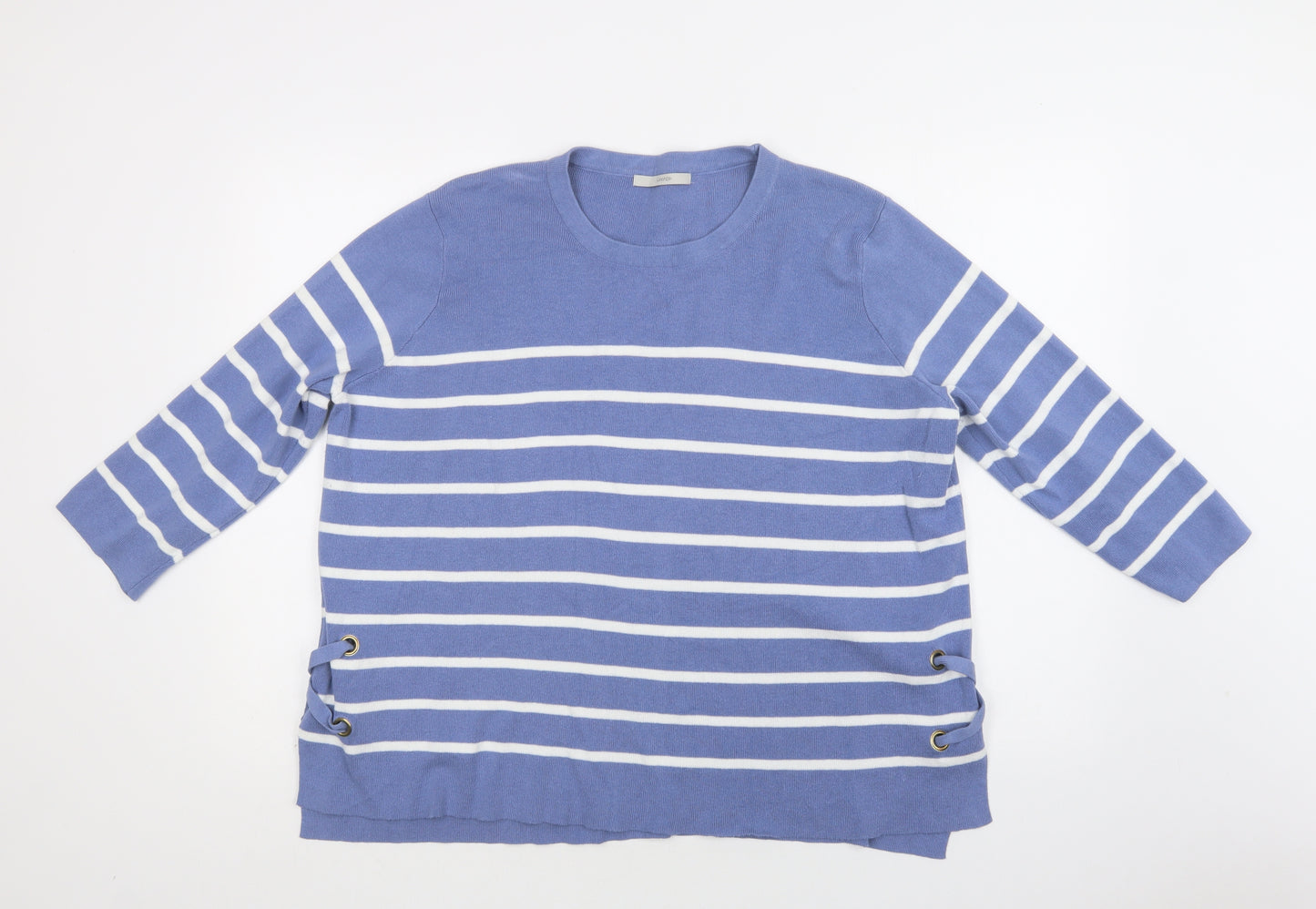 George Womens Blue Crew Neck Striped Cotton Pullover Jumper Size 20