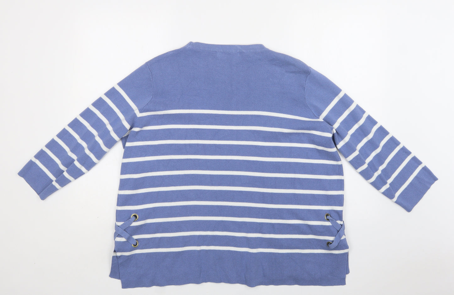 George Womens Blue Crew Neck Striped Cotton Pullover Jumper Size 20