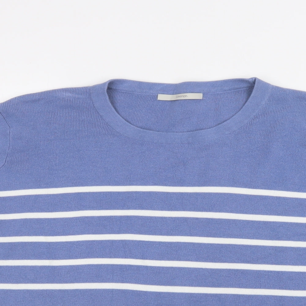 George Womens Blue Crew Neck Striped Cotton Pullover Jumper Size 20