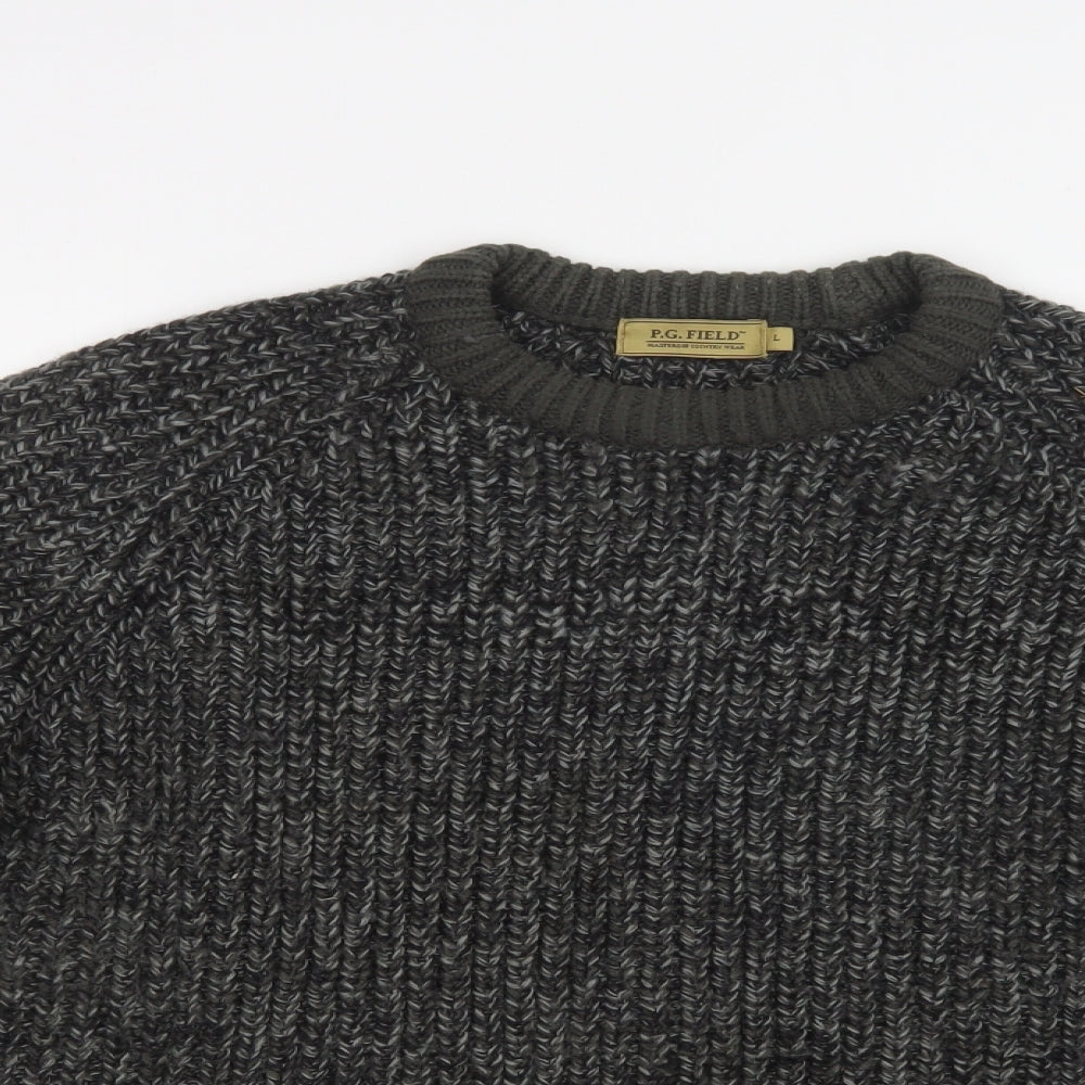 P.G. Field Mens Grey Crew Neck  Acrylic Pullover Jumper Size L