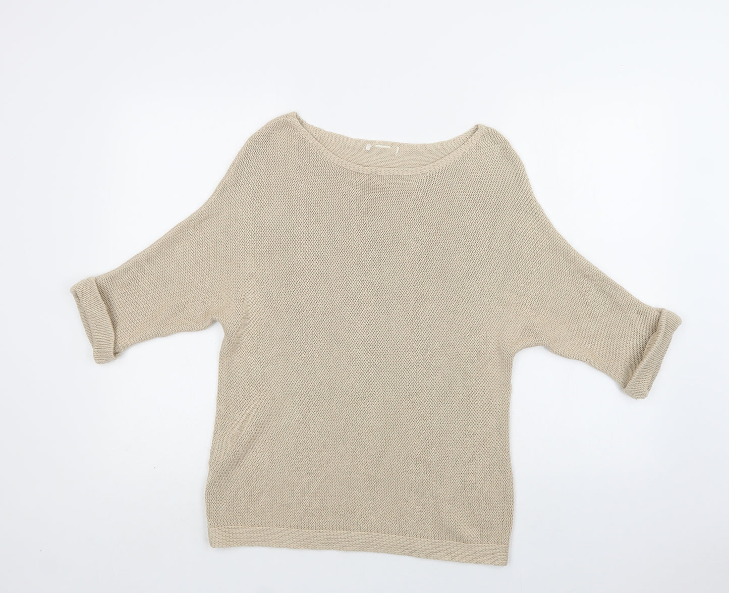 H&M Womens Beige Boat Neck  Cotton Pullover Jumper Size M