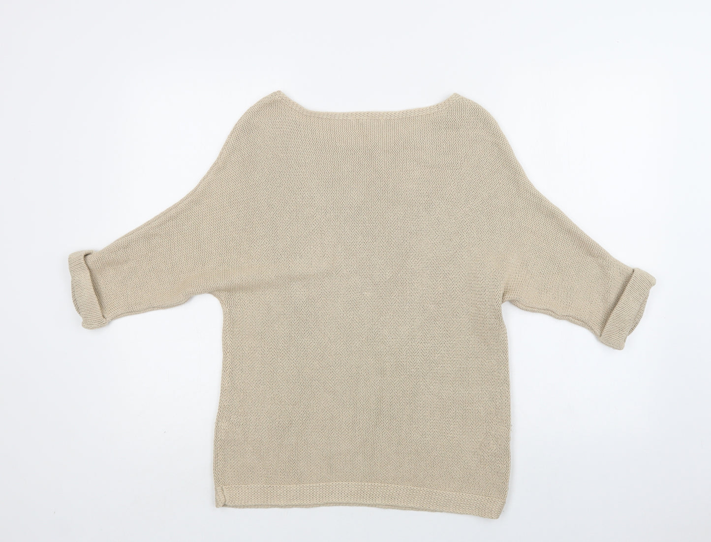 H&M Womens Beige Boat Neck  Cotton Pullover Jumper Size M