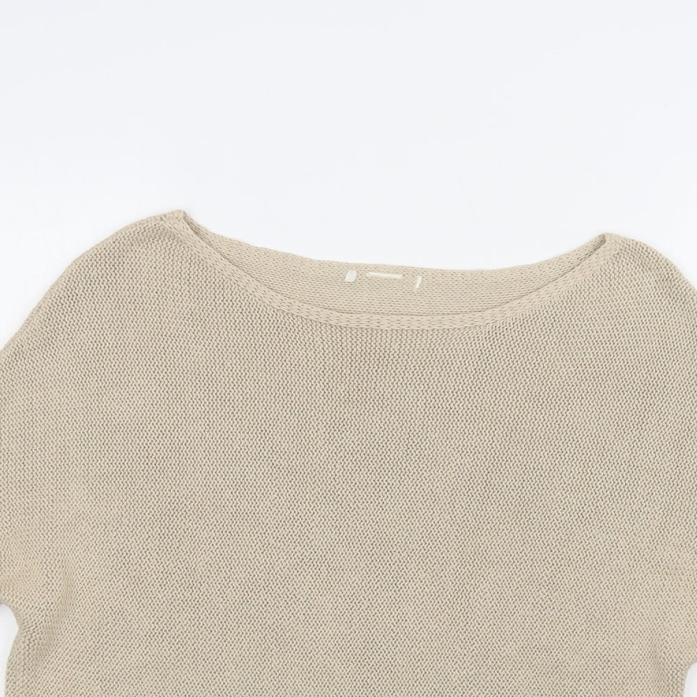 H&M Womens Beige Boat Neck  Cotton Pullover Jumper Size M