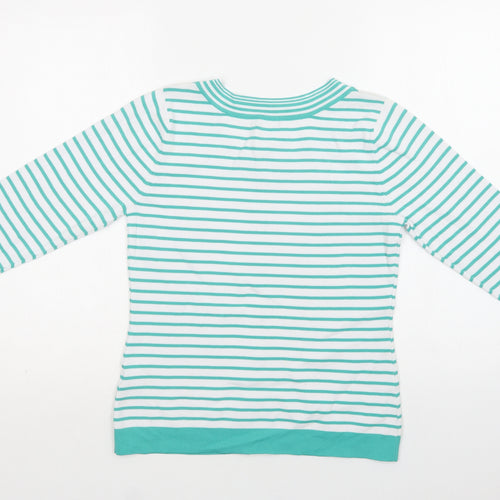 Sky Womens Green Crew Neck Striped Viscose Cardigan Jumper Size 10