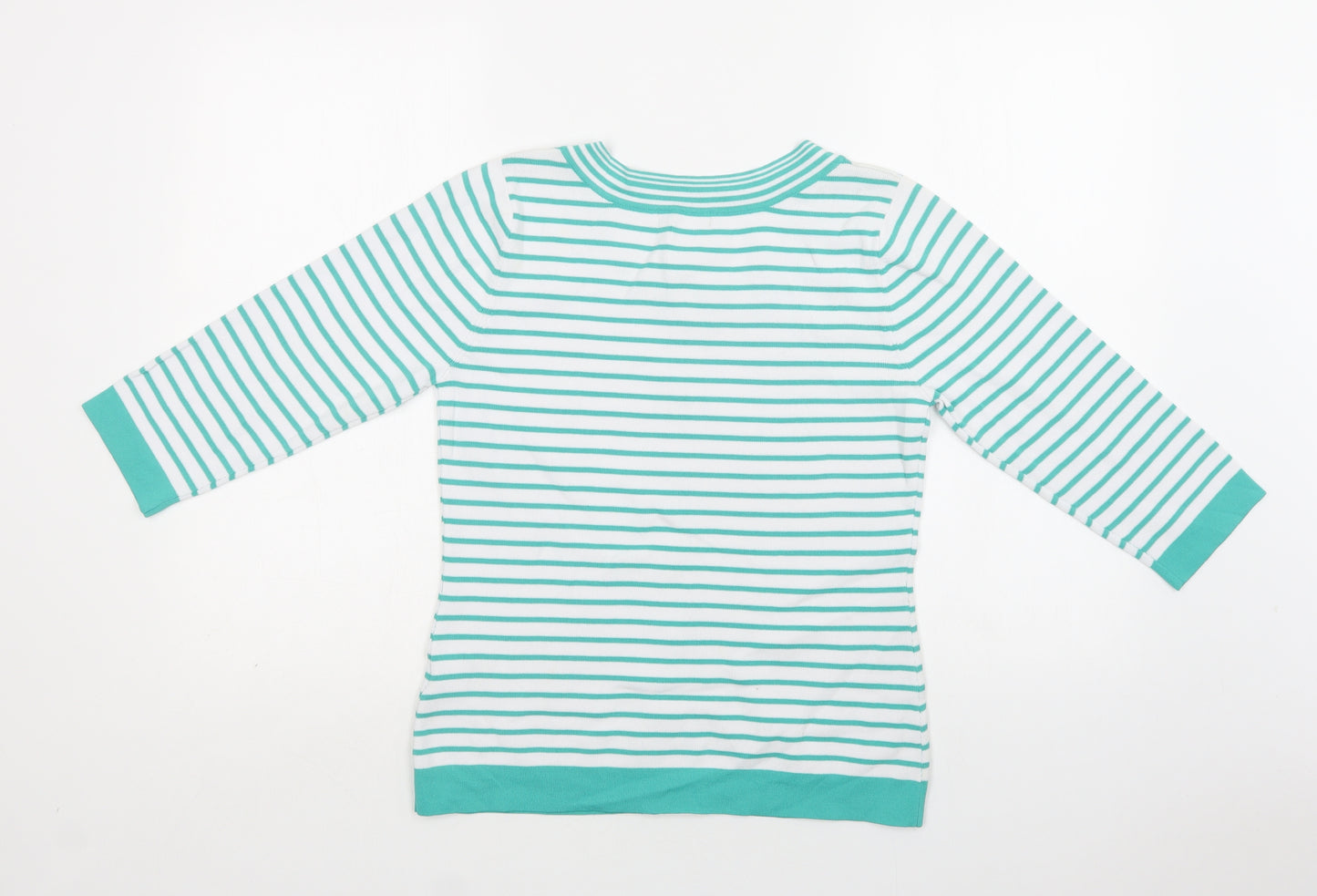 Sky Womens Green Crew Neck Striped Viscose Cardigan Jumper Size 10