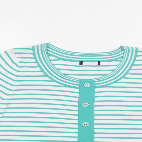 Sky Womens Green Crew Neck Striped Viscose Cardigan Jumper Size 10