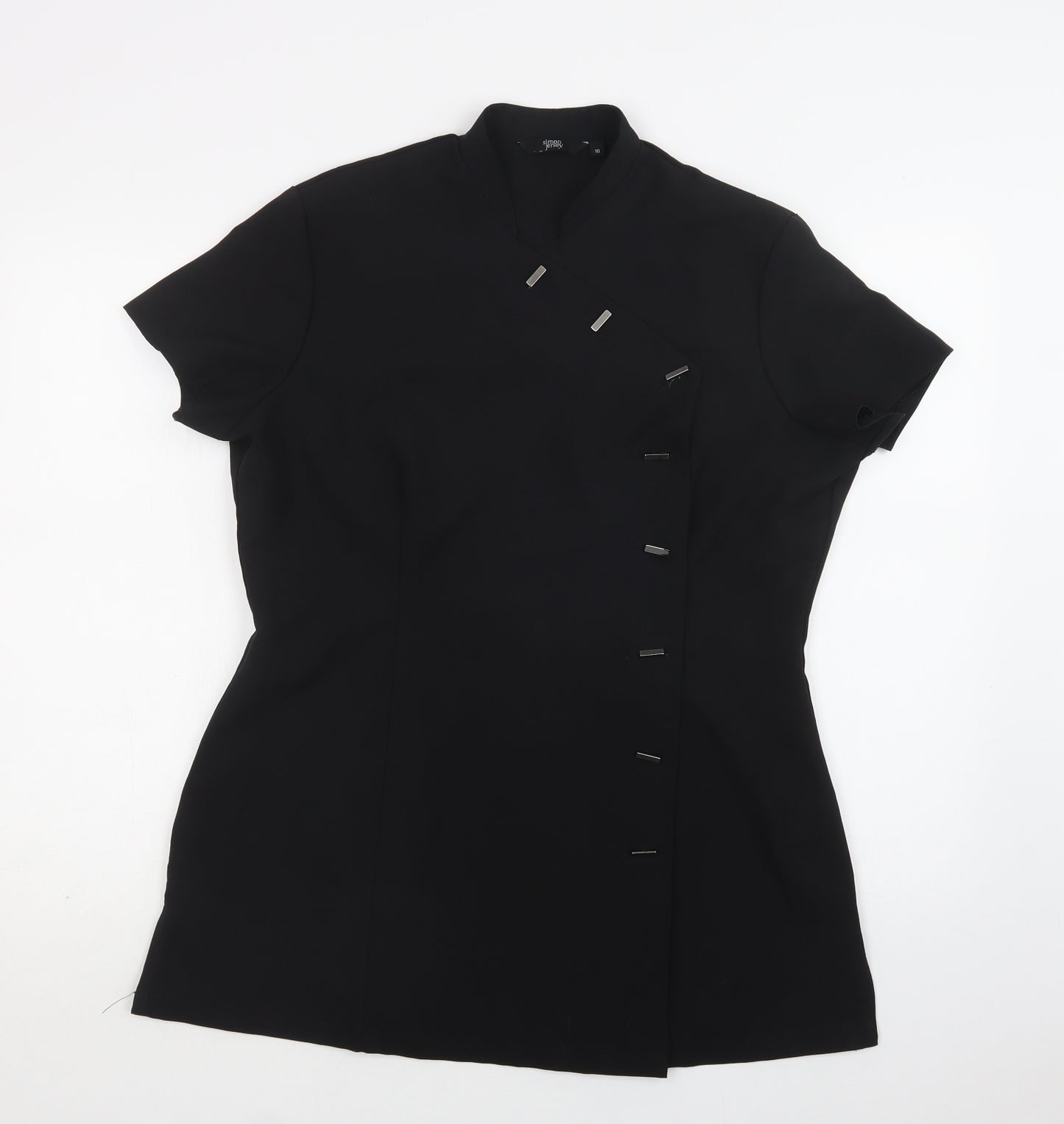 Simon Jersey Womens Black  Polyester Tunic Blouse Size 16 V-Neck