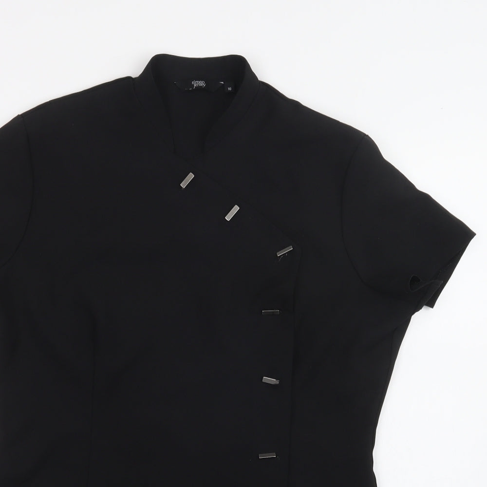 Simon Jersey Womens Black  Polyester Tunic Blouse Size 16 V-Neck