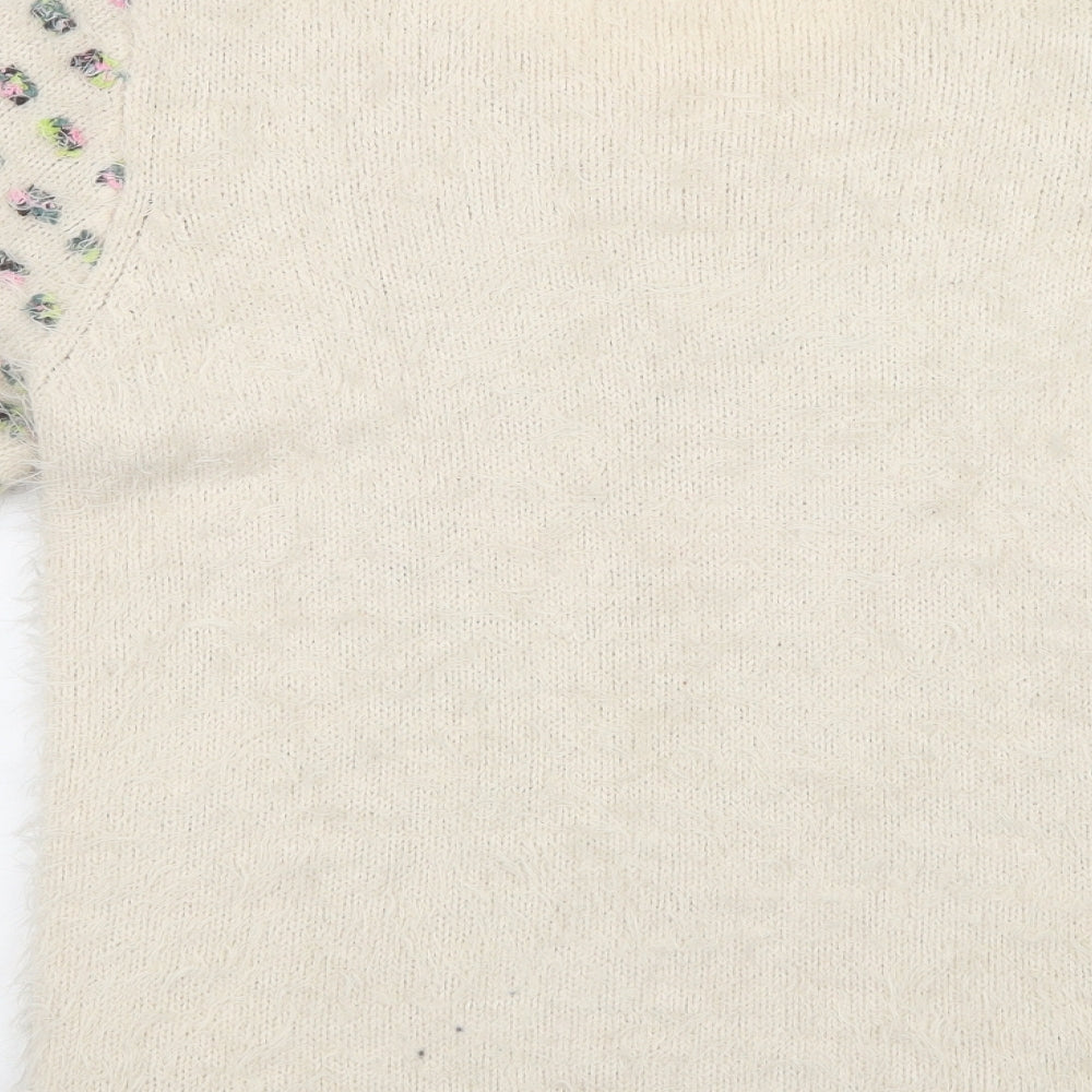 F&F Womens Beige Crew Neck Polka Dot Acrylic Pullover Jumper Size 14