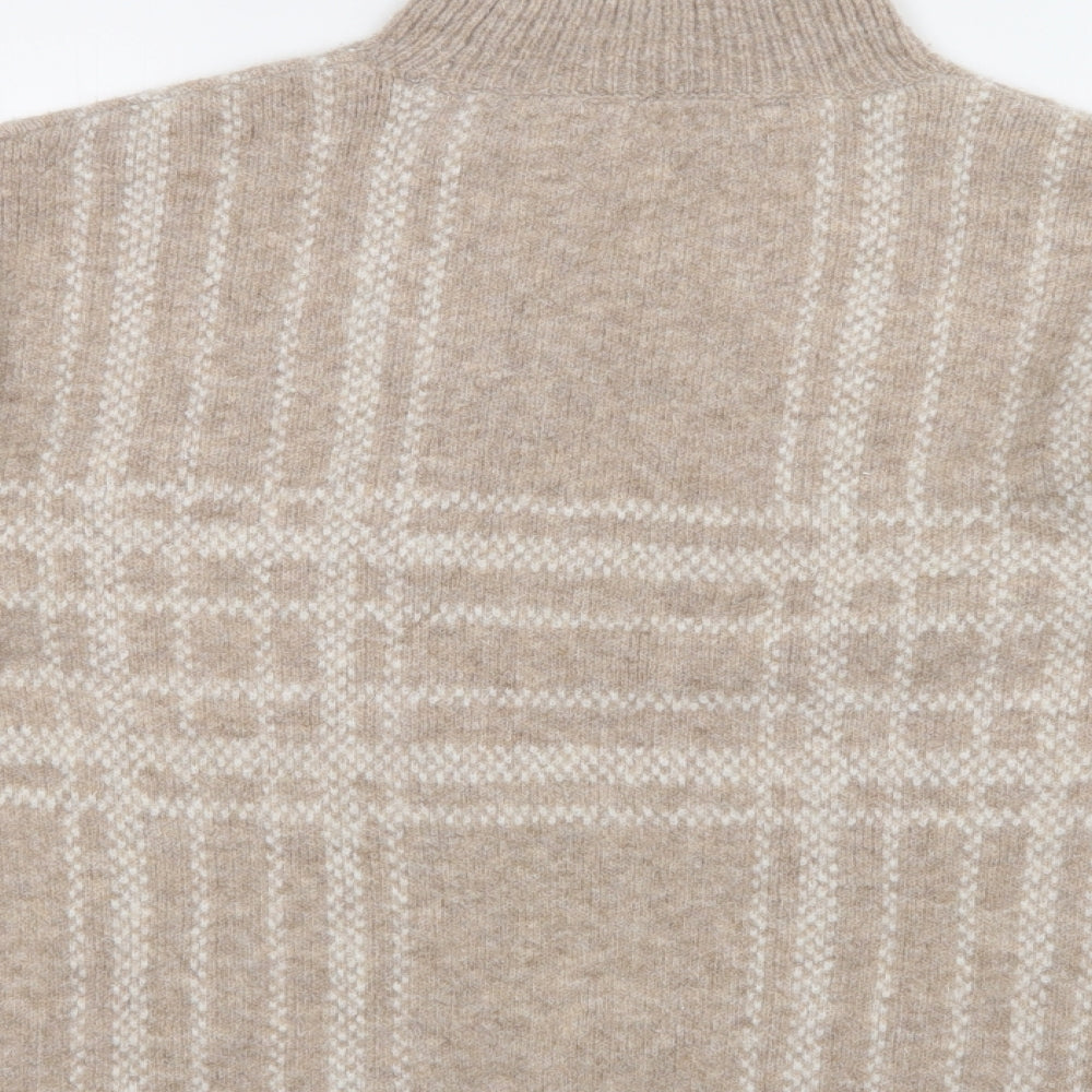 F&F Womens Beige Mock Neck Check Acrylic Pullover Jumper Size 14