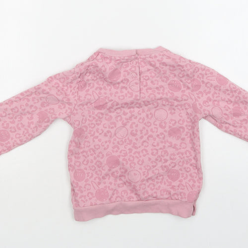 Mothercare Baby Pink Animal Print Cotton Pullover Jumper Size 12-18 Months  Snap