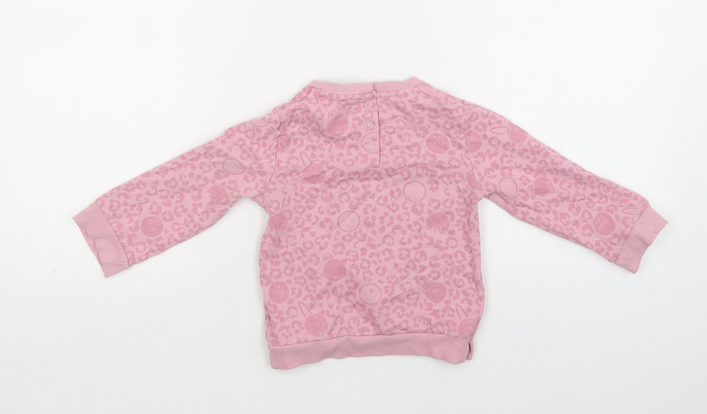 Mothercare Baby Pink Animal Print Cotton Pullover Jumper Size 12-18 Months  Snap