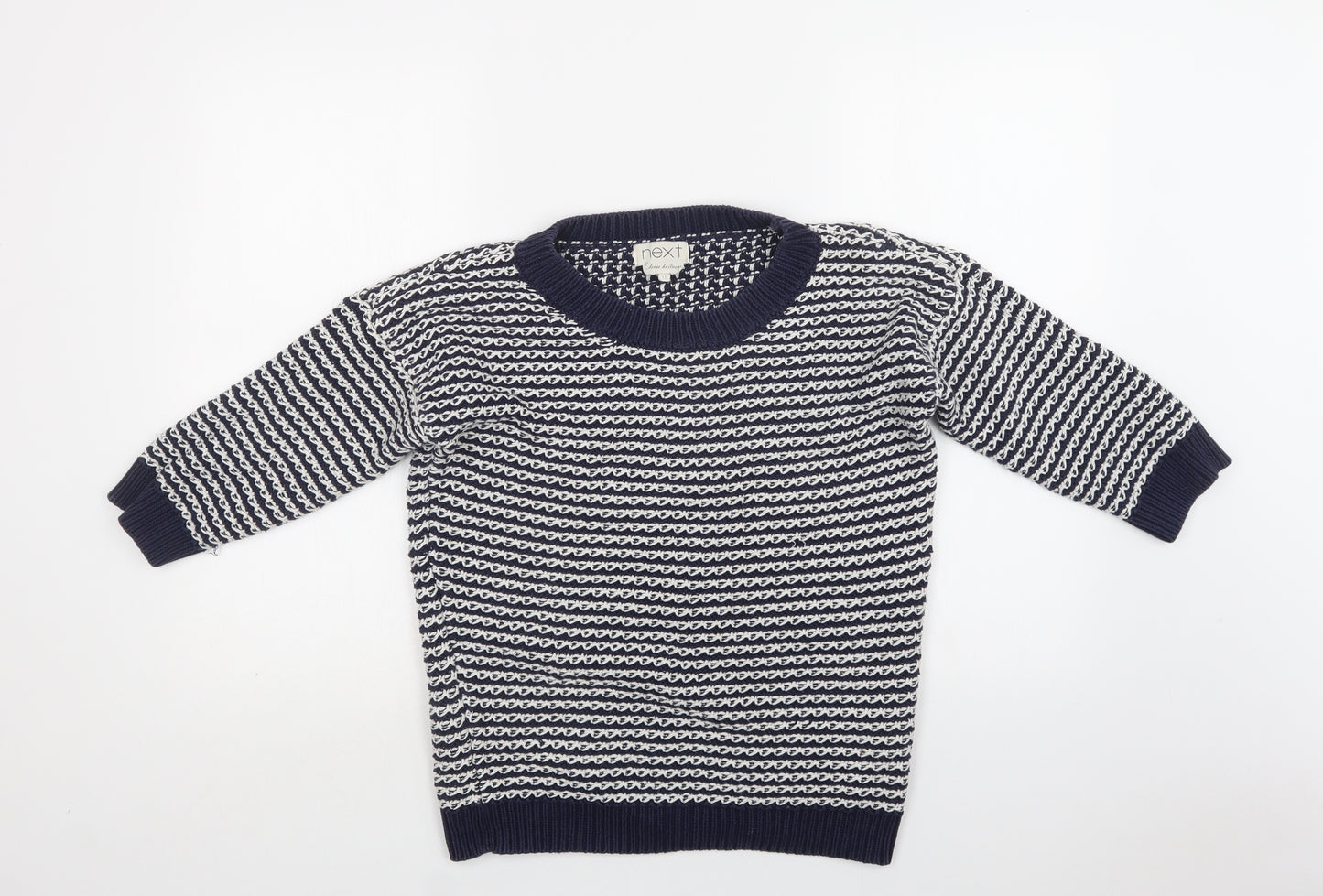 NEXT Womens Blue Crew Neck Geometric Cotton Pullover Jumper Size 12