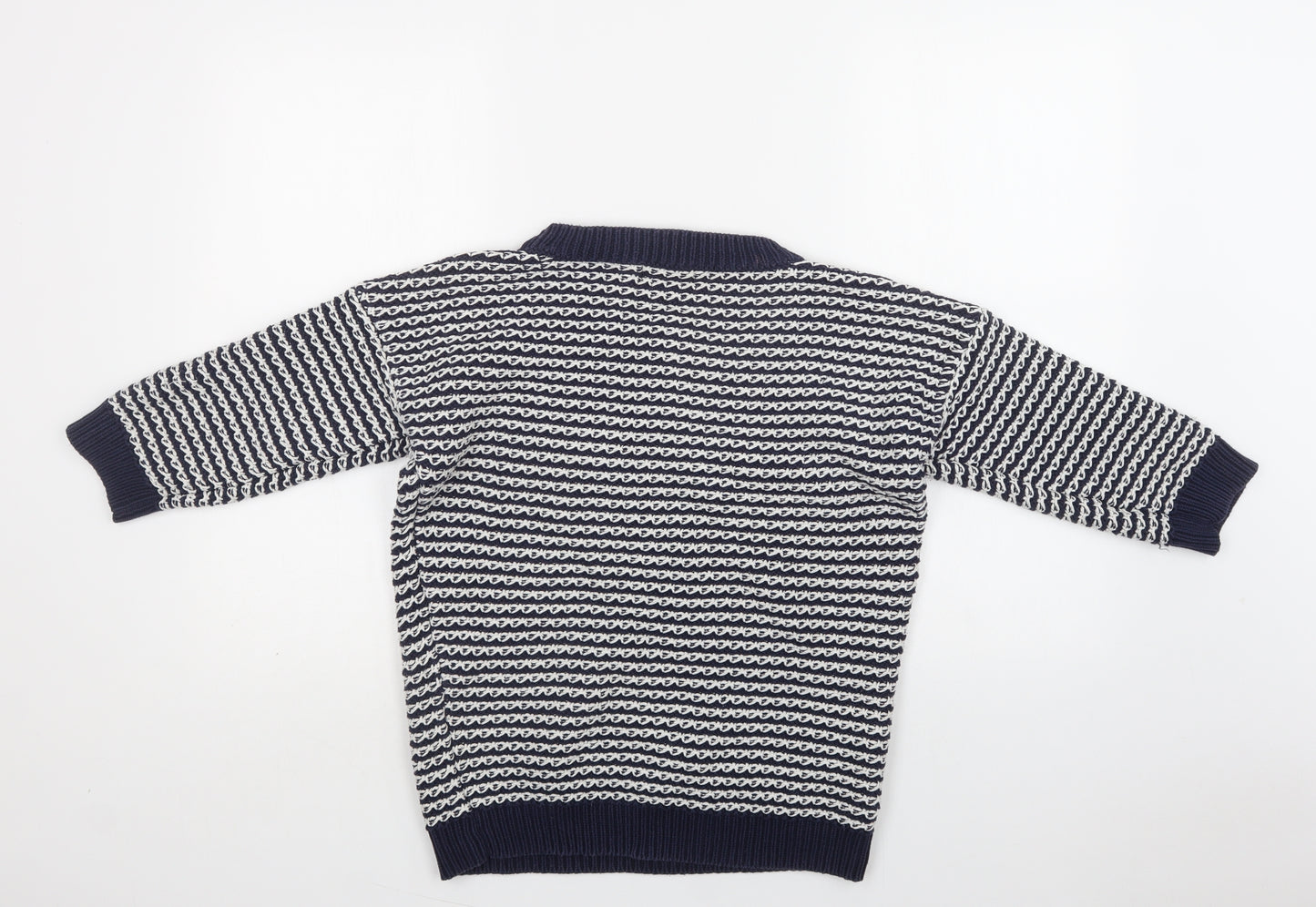 NEXT Womens Blue Crew Neck Geometric Cotton Pullover Jumper Size 12