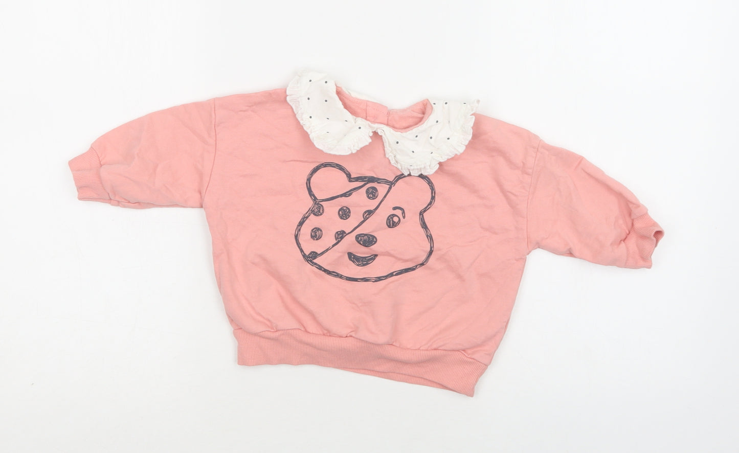 George Baby Pink  Cotton Pullover Jumper Size 12-18 Months  Button - Pudsey