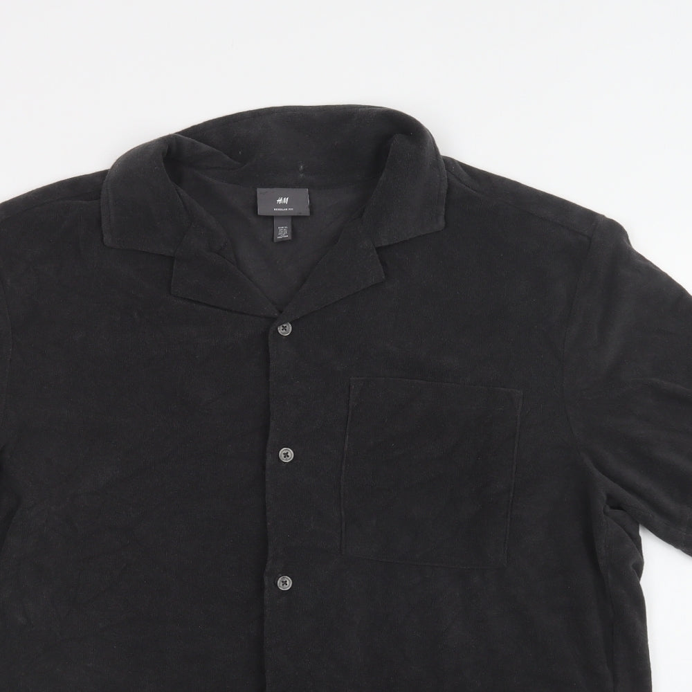 H&M Mens Grey  Cotton  Button-Up Size XL Collared Button