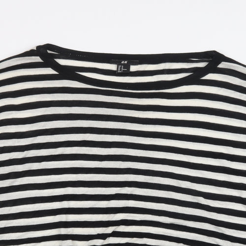 H&M Womens White Crew Neck Striped Acrylic Pullover Jumper Size M