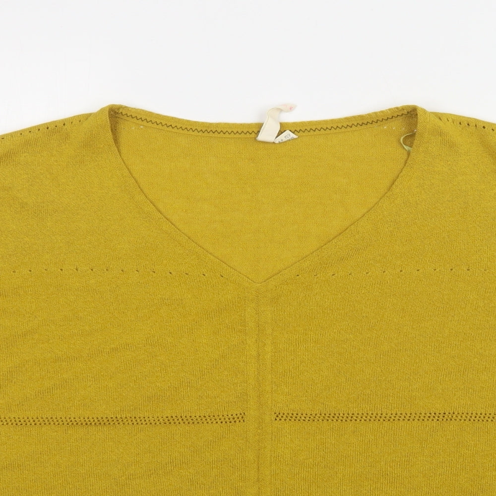 White Stuff Womens Yellow V-Neck  Linen Pullover Jumper Size 16