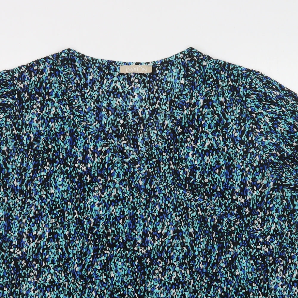 Daxon Womens Green Geometric Polyester Basic Blouse Size 2XL V-Neck