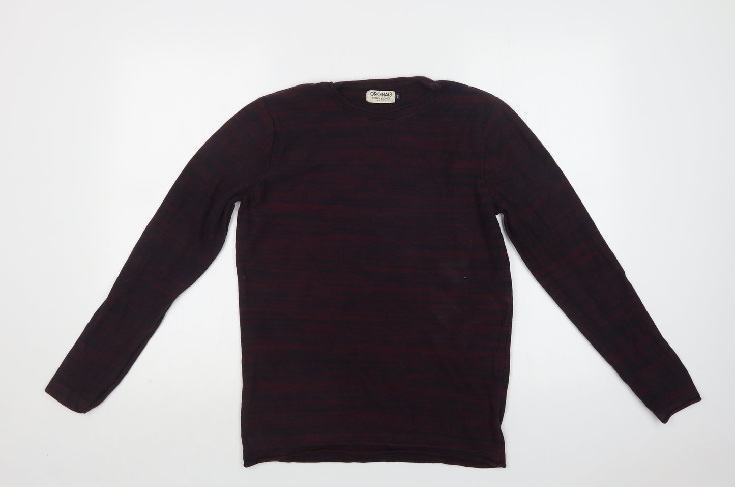 JACK & JONES Mens Purple Crew Neck Striped Cotton Pullover Jumper Size M