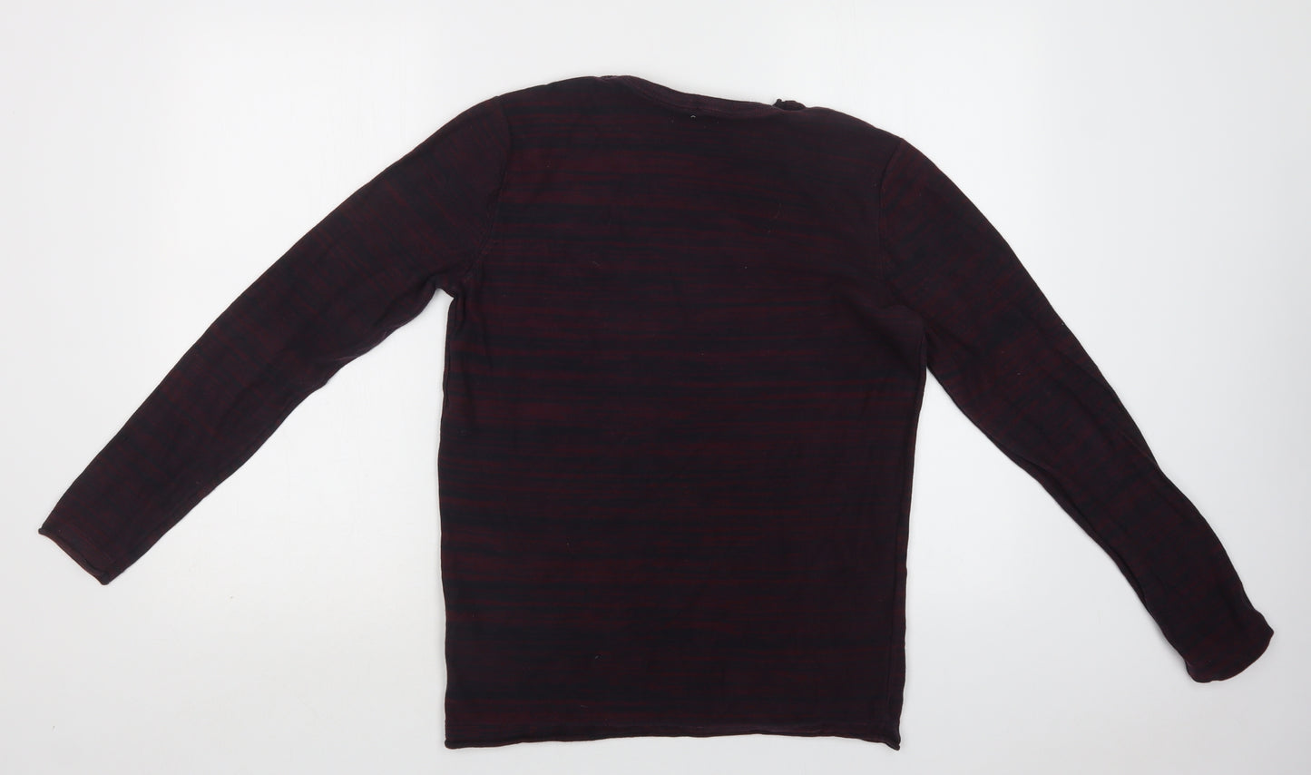 JACK & JONES Mens Purple Crew Neck Striped Cotton Pullover Jumper Size M