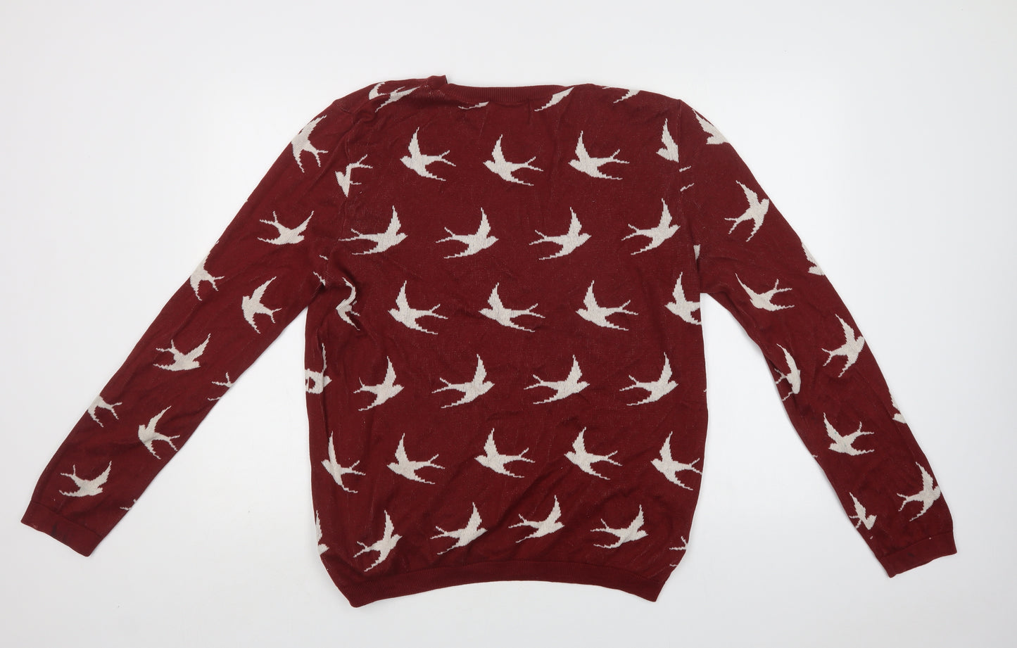 Topman Mens Brown Crew Neck  Cotton Pullover Jumper Size M   - Bird Print