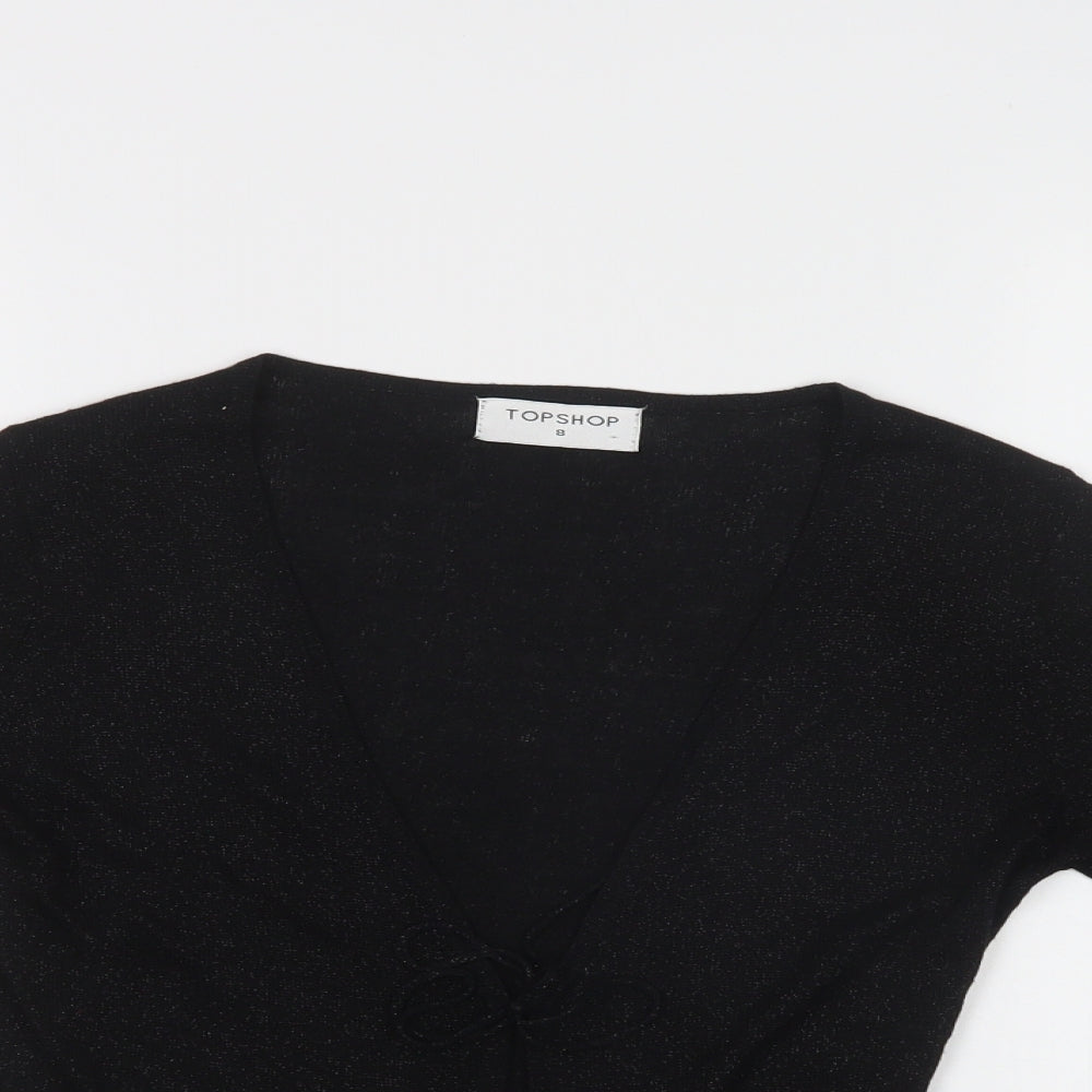 Topshop Womens Black V-Neck  Viscose Cardigan Jumper Size 8