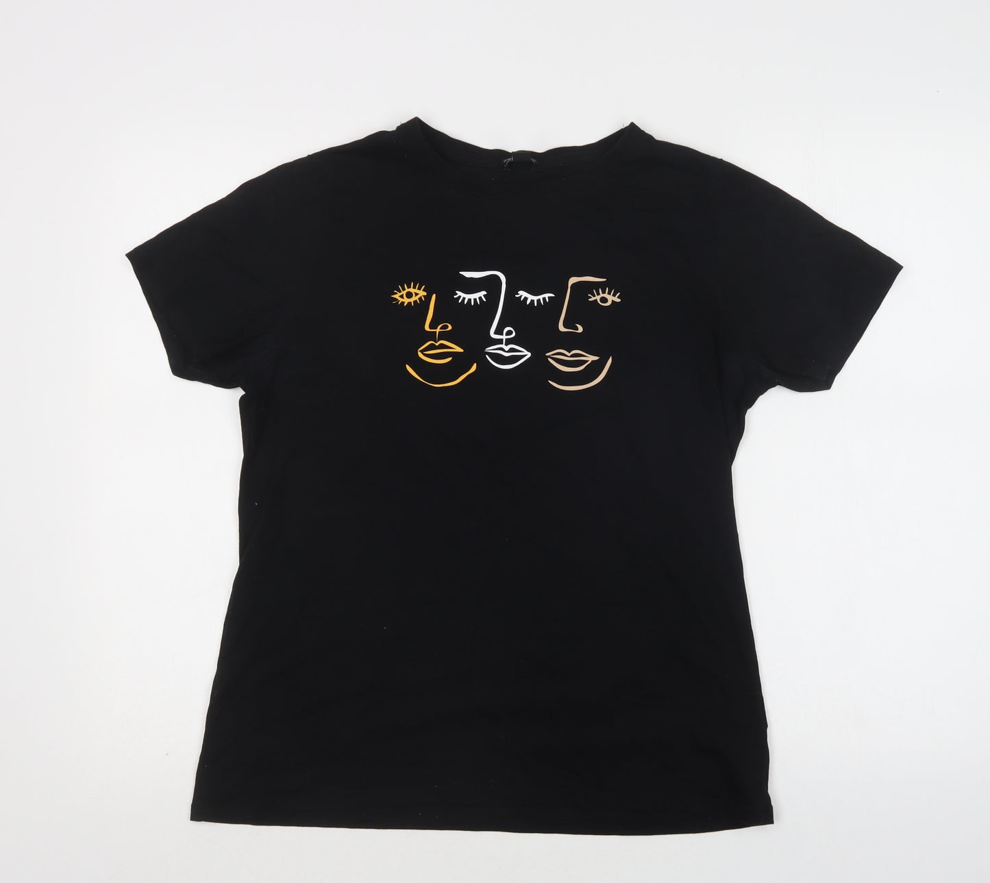 New Look Womens Black  Cotton Basic T-Shirt Size 14 Crew Neck