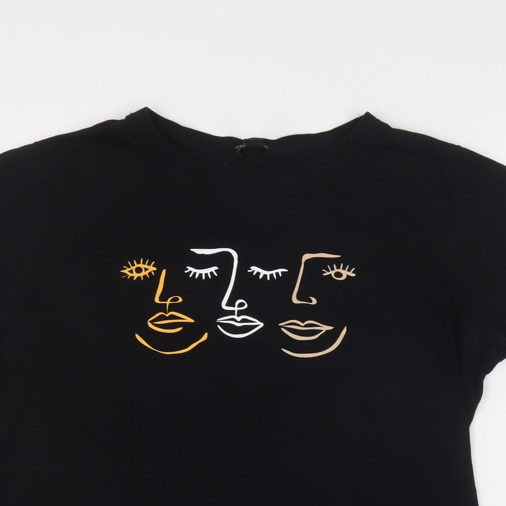 New Look Womens Black  Cotton Basic T-Shirt Size 14 Crew Neck