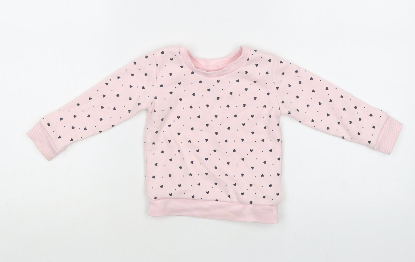 Primark Baby Pink Geometric Cotton Pullover Jumper Size 9-12 Months   - Heart Print