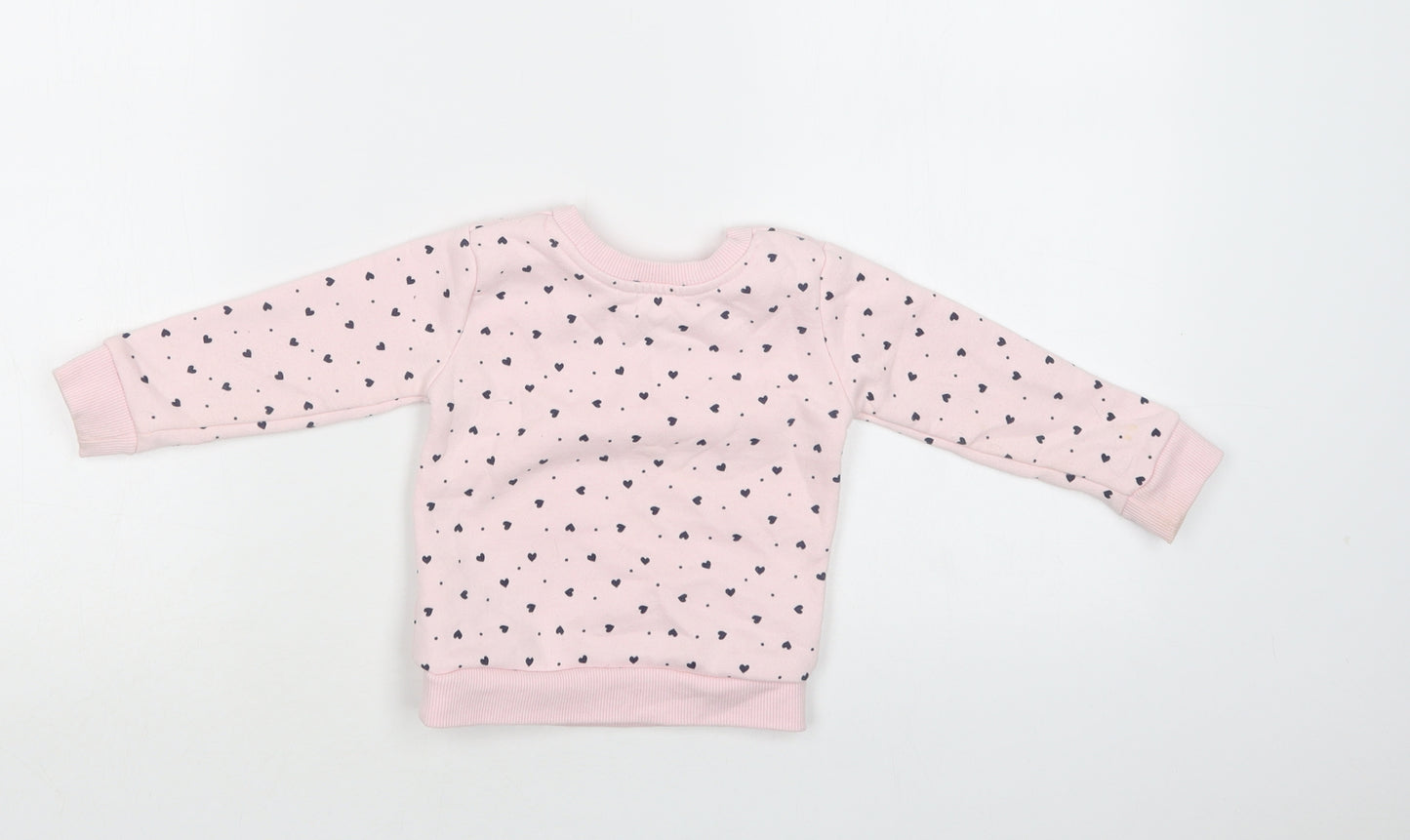 Primark Baby Pink Geometric Cotton Pullover Jumper Size 9-12 Months   - Heart Print