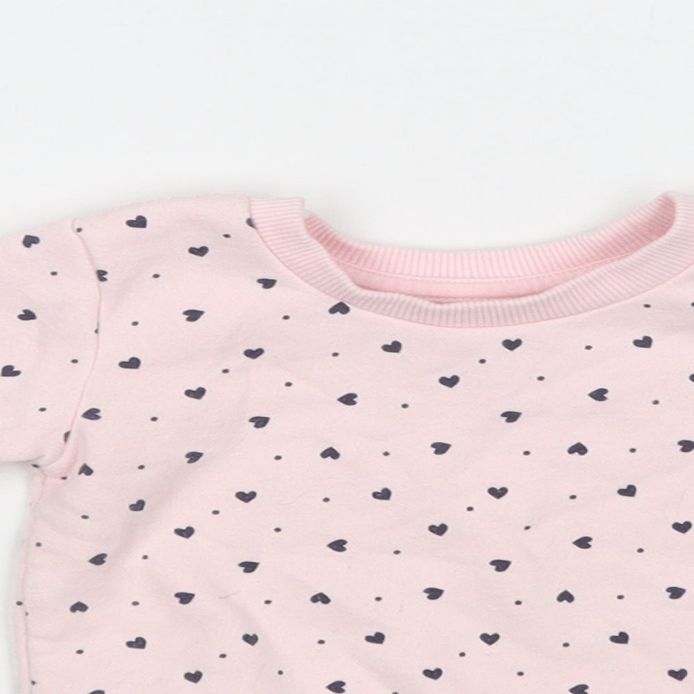 Primark Baby Pink Geometric Cotton Pullover Jumper Size 9-12 Months   - Heart Print