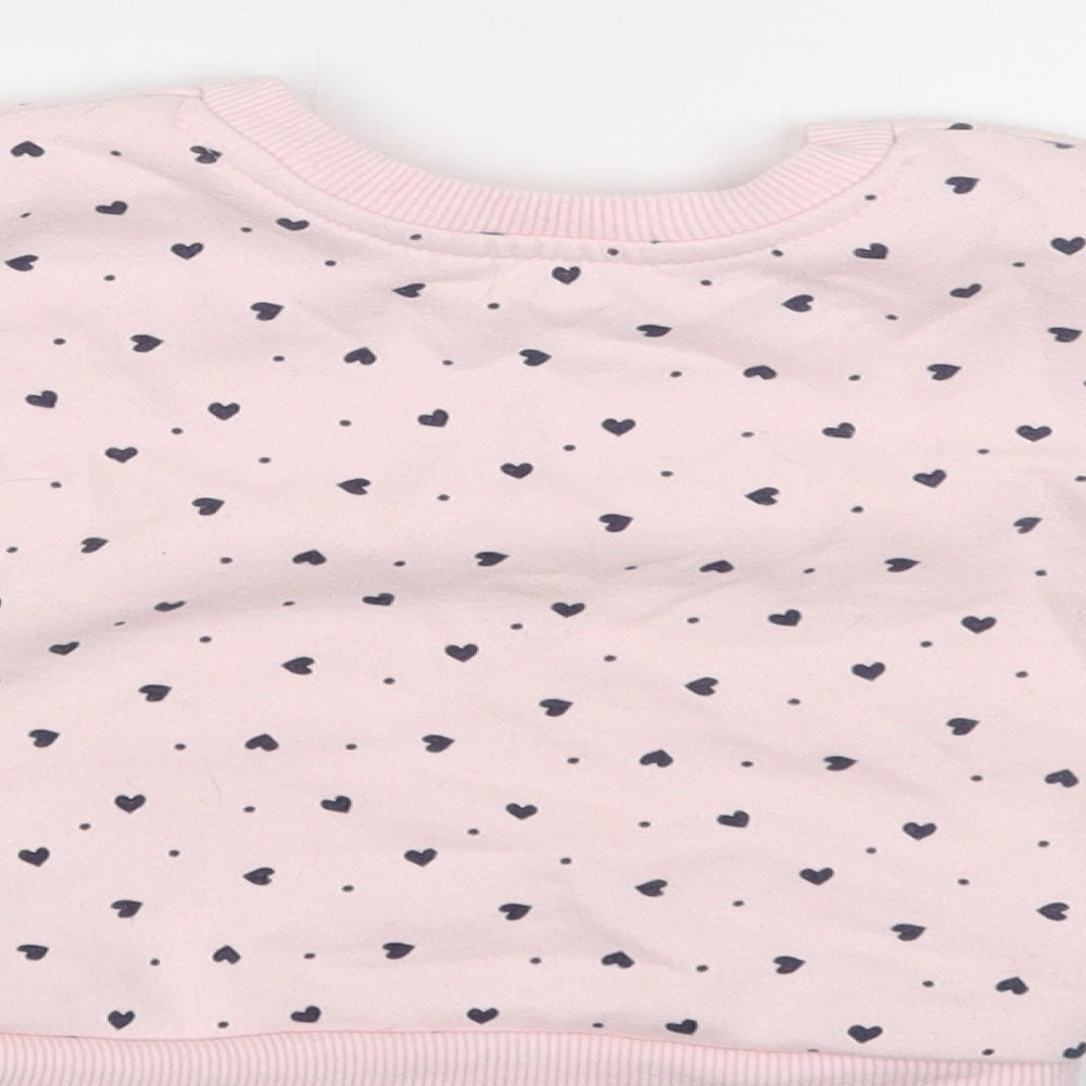 Primark Baby Pink Geometric Cotton Pullover Jumper Size 9-12 Months   - Heart Print