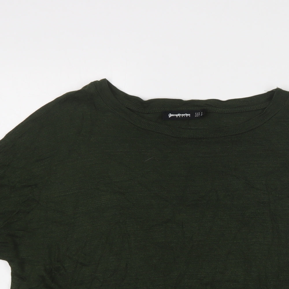 Stradivarius Womens Green Crew Neck  Viscose Pullover Jumper Size S