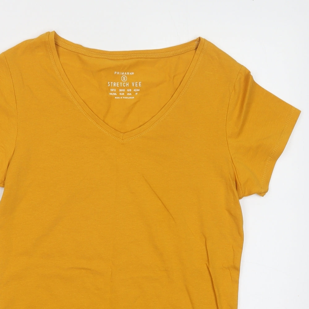 Primark Womens Yellow  Cotton Basic T-Shirt Size S V-Neck