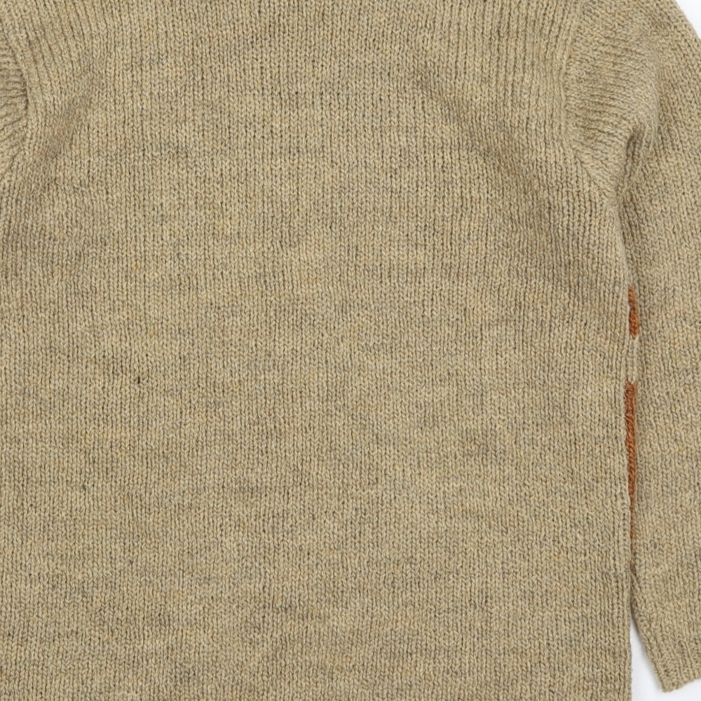 Damart Womens Beige Collared Geometric Acrylic Cardigan Jumper Size 16