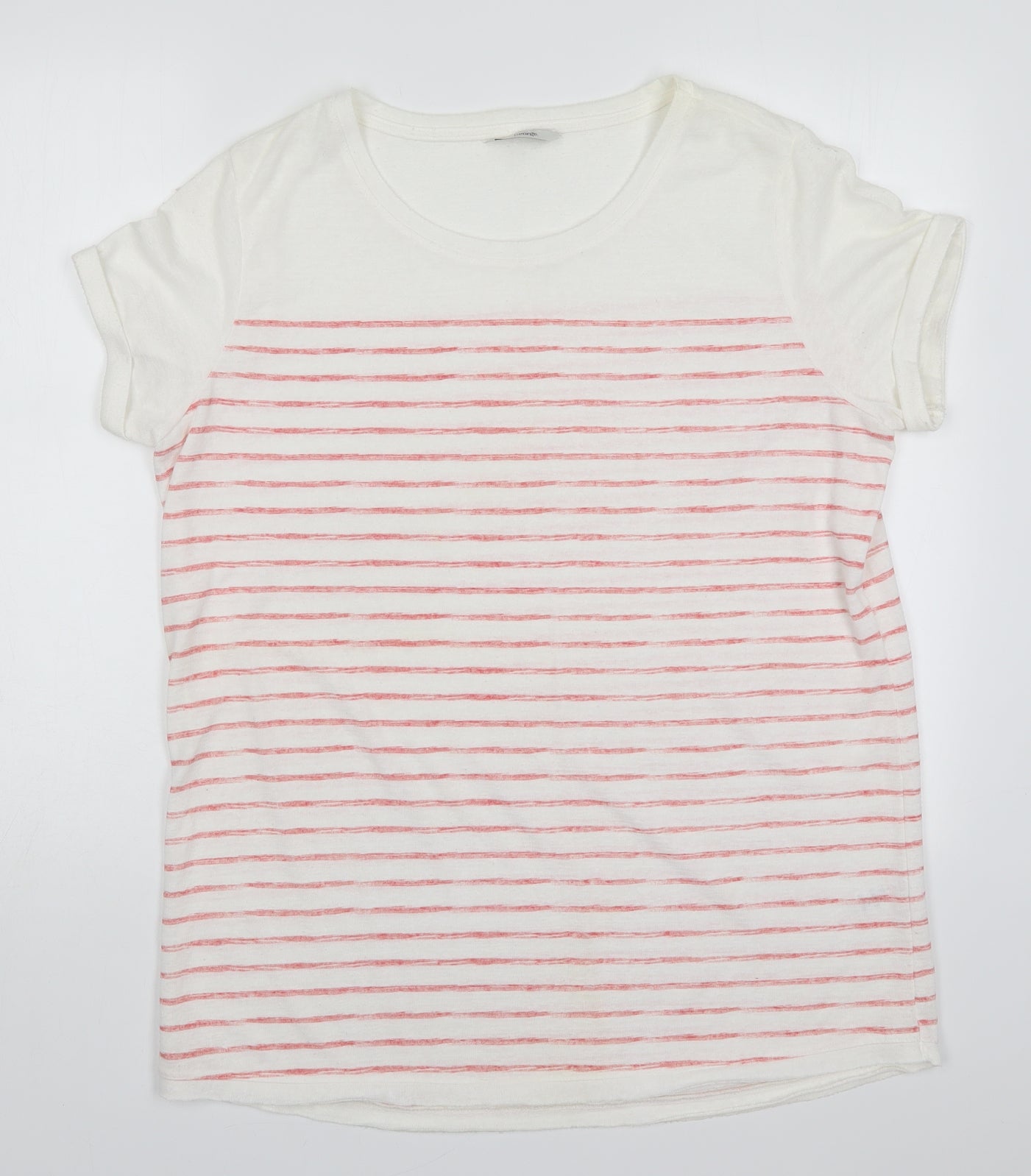 George Womens White Striped Polyester Basic T-Shirt Size 16 Round Neck - Red