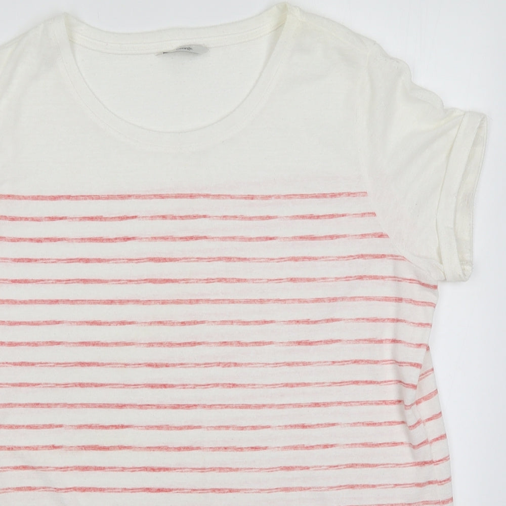 George Womens White Striped Polyester Basic T-Shirt Size 16 Round Neck - Red