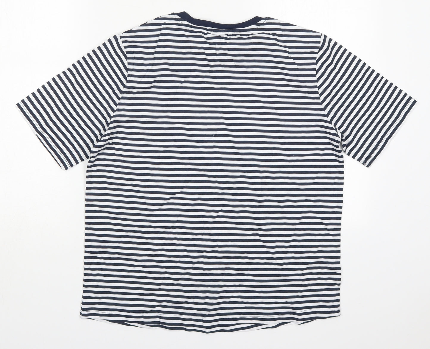 Anne De Lancay Womens Blue Striped Cotton Basic T-Shirt Size 14 Round Neck