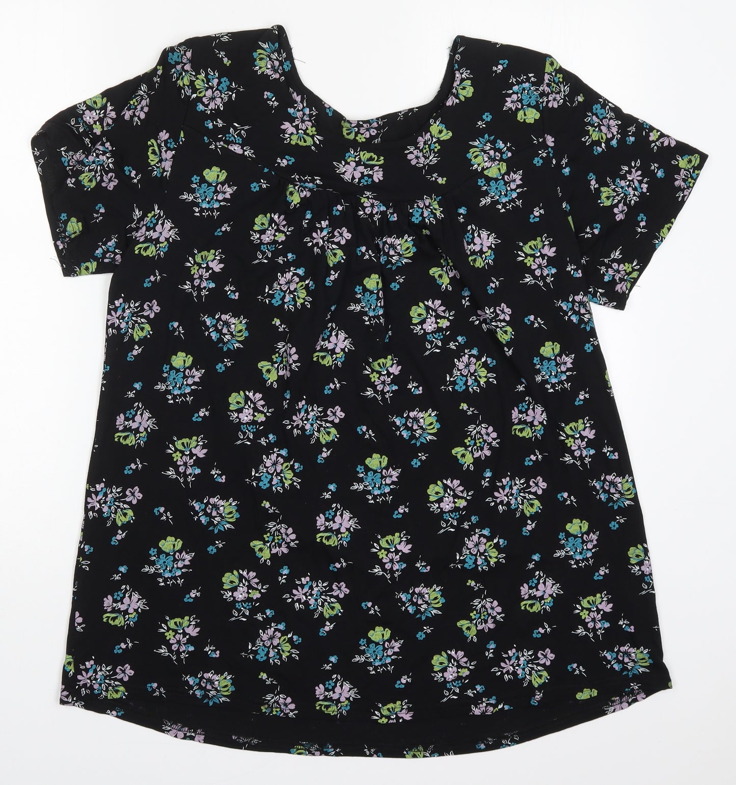Feminine Womens Multicoloured Floral Viscose Basic T-Shirt Size 14 Round Neck