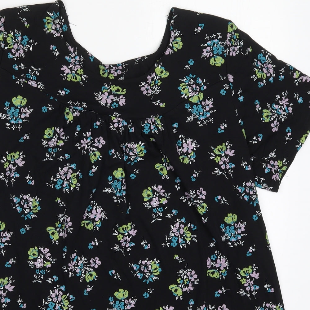 Feminine Womens Multicoloured Floral Viscose Basic T-Shirt Size 14 Round Neck