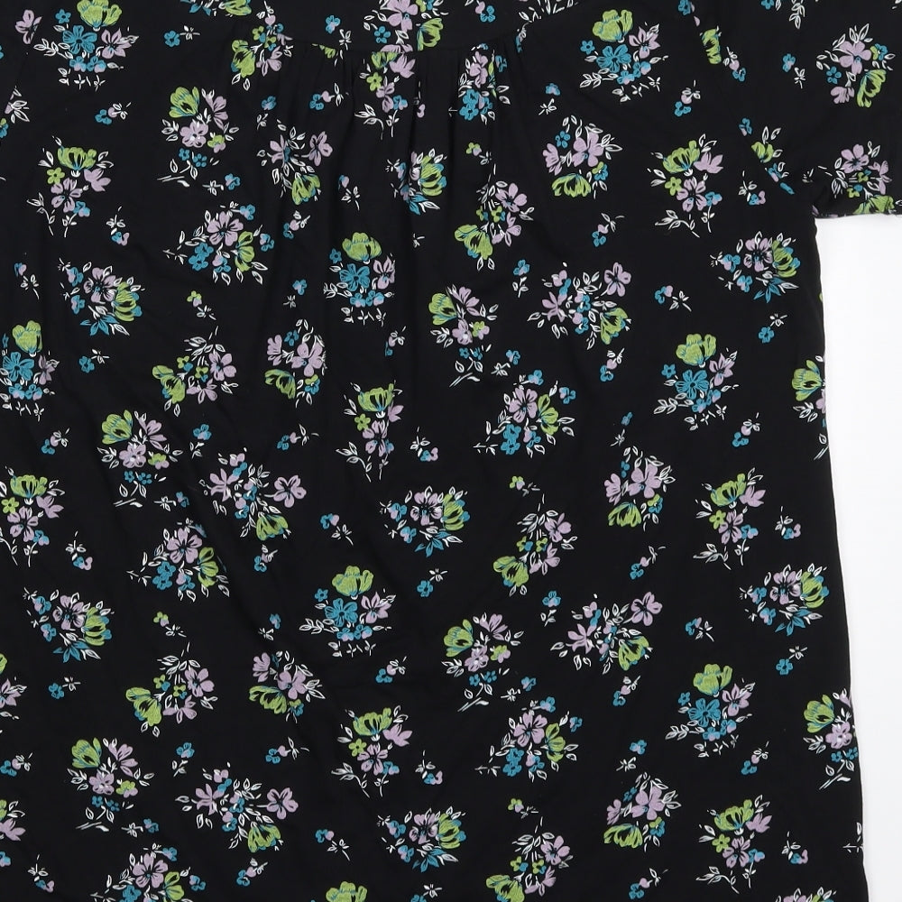 Feminine Womens Multicoloured Floral Viscose Basic T-Shirt Size 14 Round Neck