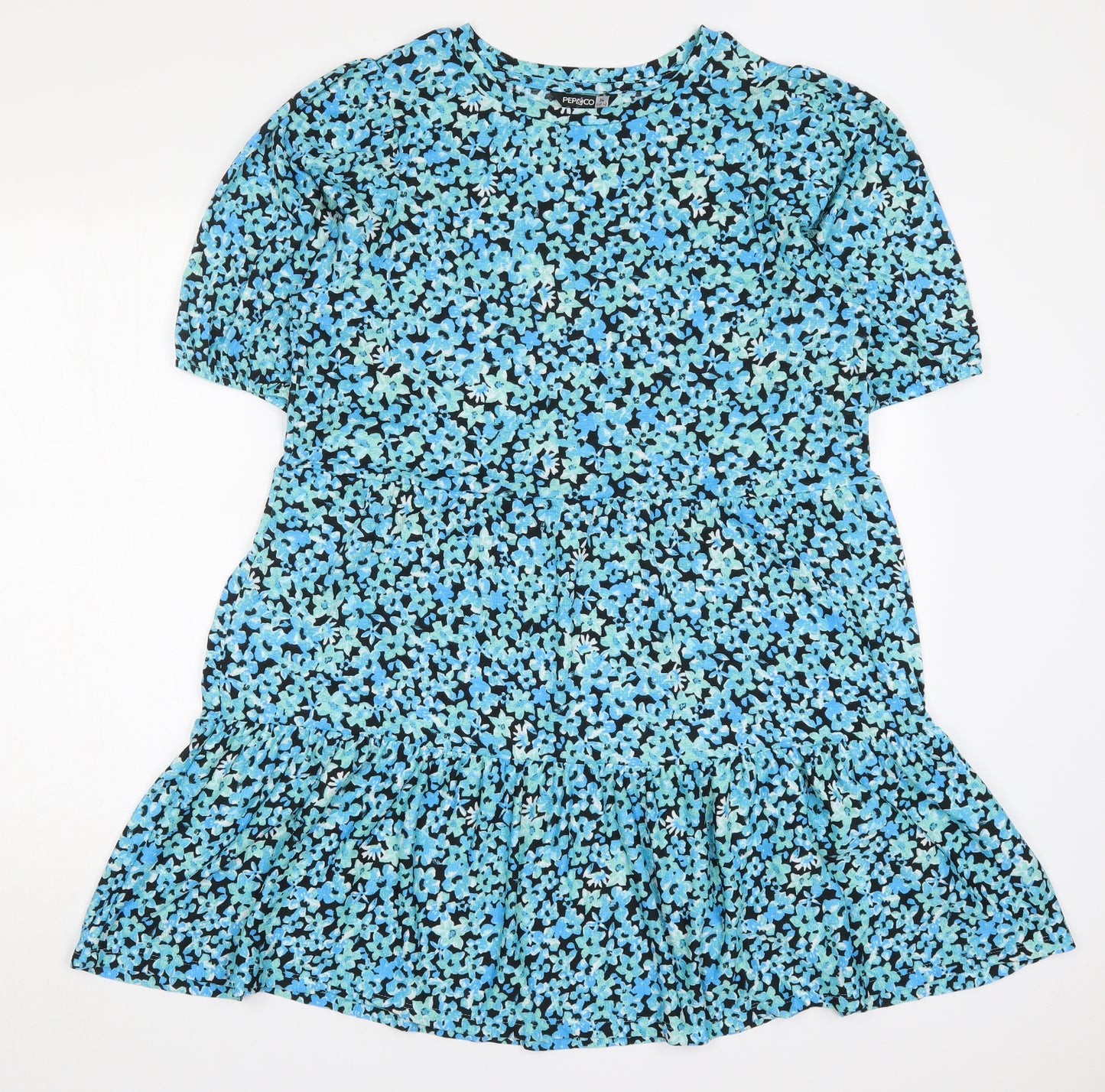 Pep&Co Womens Blue Floral Polyester Trapeze & Swing  Size 14  Round Neck Pullover