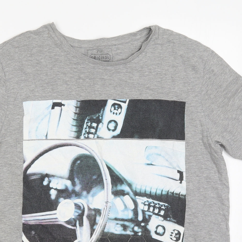 F&F Mens Grey  Cotton  T-Shirt Size L Crew Neck  - Bronx 1952 Car