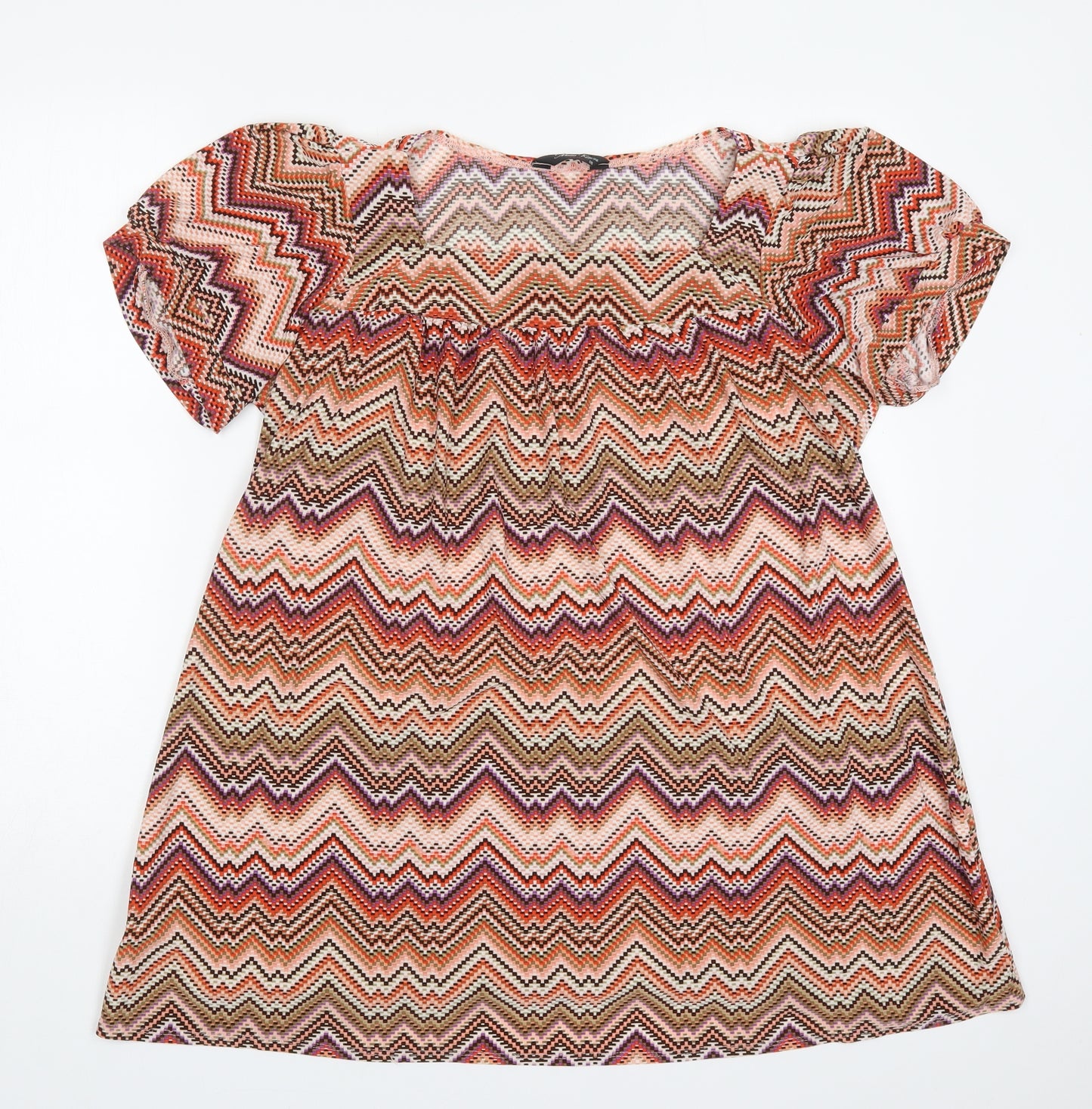 Marina Kaneva Womens Pink Geometric Polyester Basic T-Shirt Size 18 Square Neck