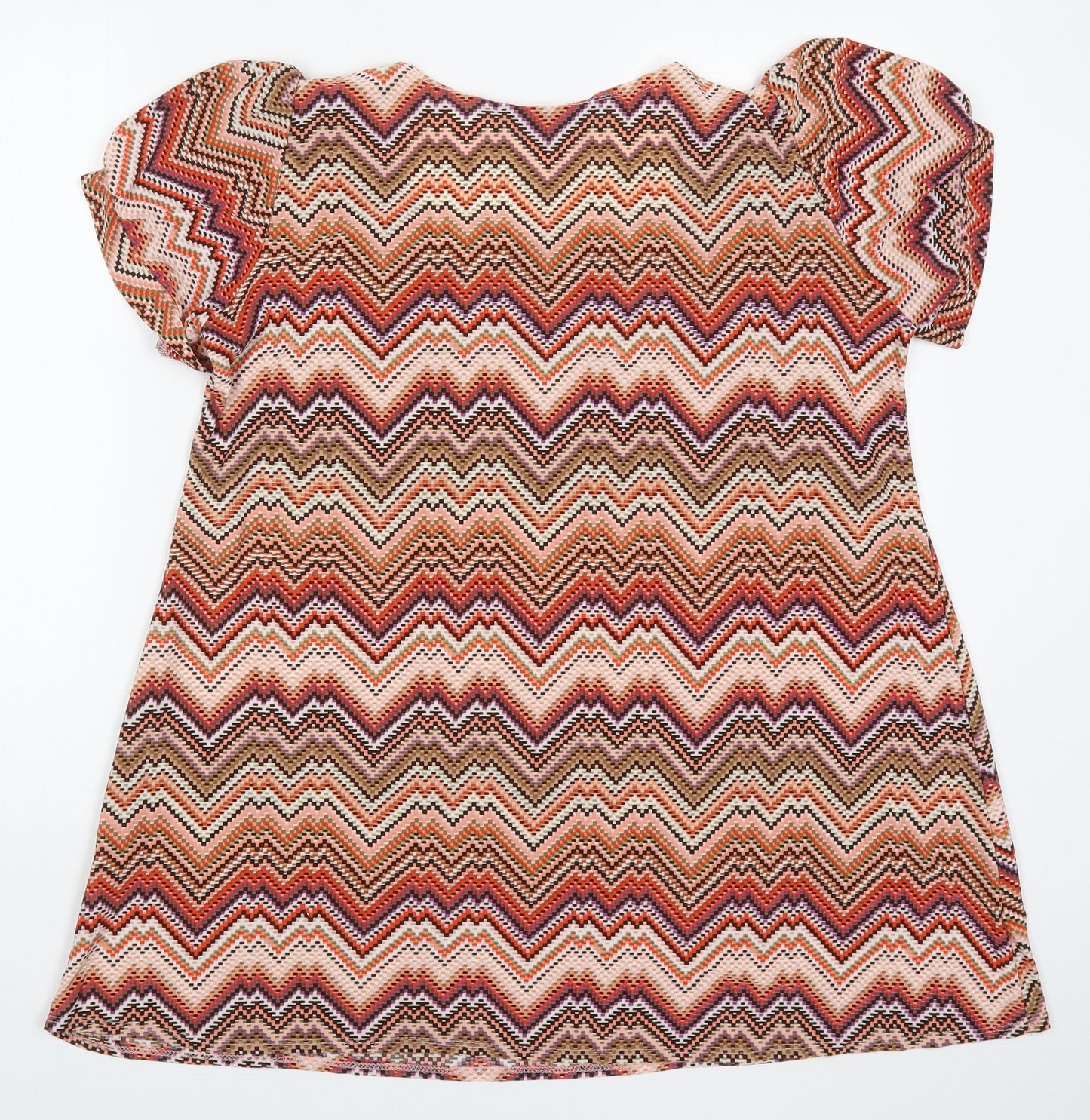 Marina Kaneva Womens Pink Geometric Polyester Basic T-Shirt Size 18 Square Neck